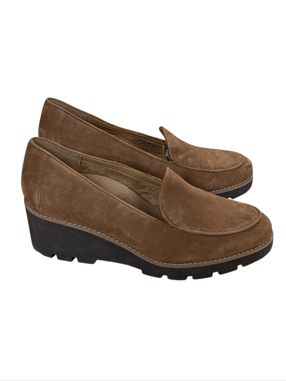 Vionic Ava Suede Wedge Loafer Brown Size 10 Wide - Picture 2 of 12